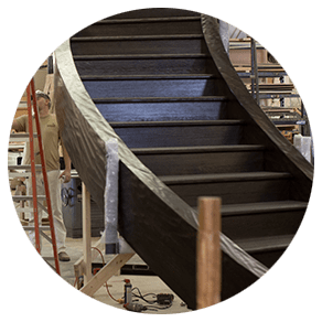 A close up of the construction of the Big Cedar Staircase