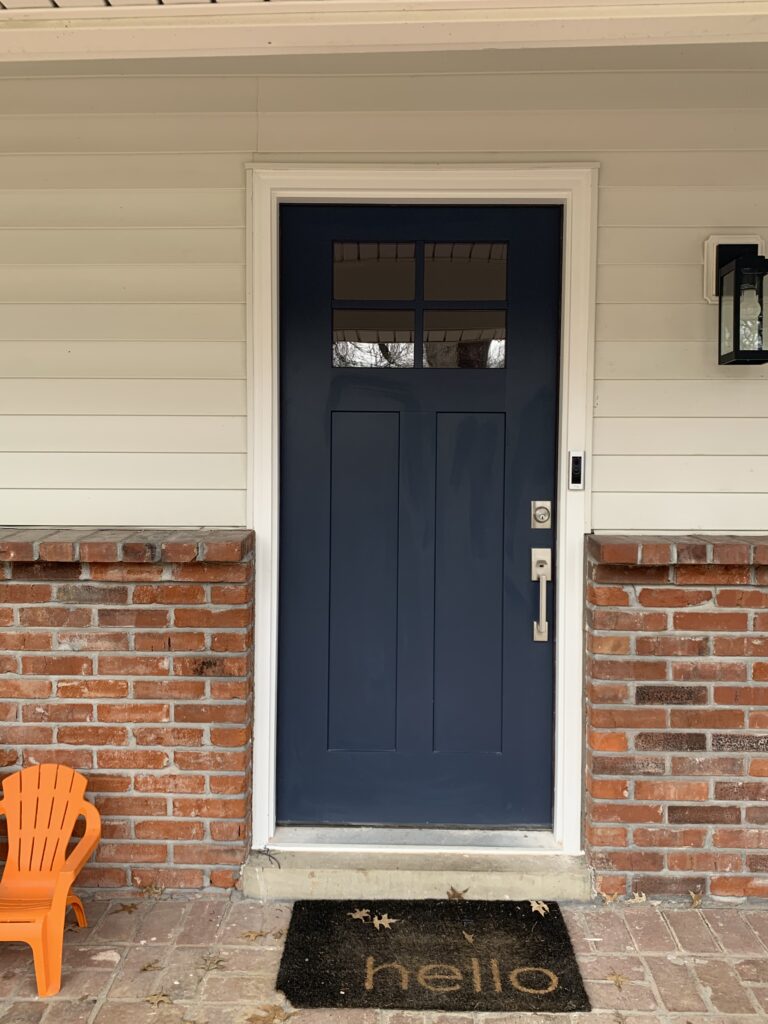 Single unit navy smooth skin fiberglass door with divided lites - Kirkwood Home Gallery